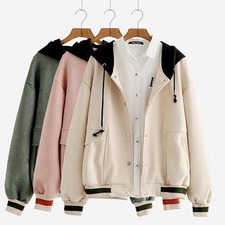 Color Block Hooded Buttoned Jacket