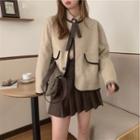 Contrast Trim Jacket / Long Sleeve Shirt / Pleated A-line Skirt
