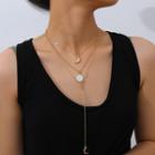 Alloy Disc & Moon Pendant Layered Necklace 1 Pc - 0652 - Gold - One Size