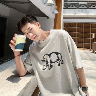 Short-sleeve Rhinoceros Printed T-shirt