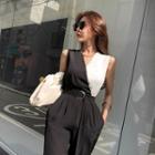 Sleeveless Belted Two-tone Jumpsuit