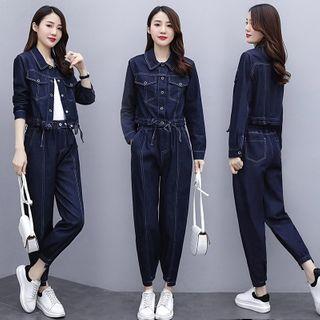 Set: Denim Buttoned Jacket + Harem Jeans