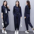 Set: Denim Buttoned Jacket + Harem Jeans
