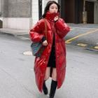 Sailor Collar Wet-look Padded Coat