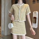 Single-breasted Short-sleeve Jacket + High-waist Skirt