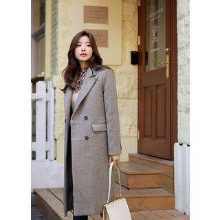 Peaked-lapel Double-breasted Flap-detail Coat