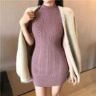 Short-sleeve Slim-fit Knit Dress Mauve - One Size