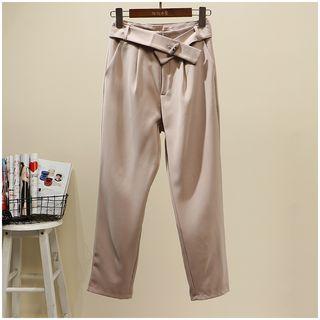 Straight-cut Pants With Belt Khaki - S