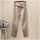 Straight-cut Pants With Belt Khaki - S