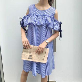 Striped Off-shoulder Loose-fit Dress