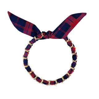 Fabric Bow Headband Plaid - Dark Blue & Red - One Size