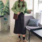 Pattern Knit Top / Plaid Maxi Skirt