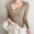 V-neck Plain Skinny Knitted Sweater