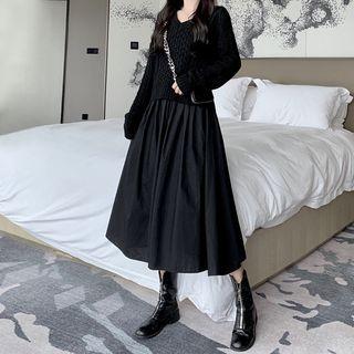 Spaghetti Strap Midi A-line Dress / Cutout-back Sweater