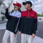Couple Matching Lettering Zip-up Pullover