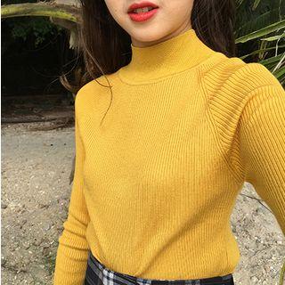 Plain Long Sleeve Rib Knit Top