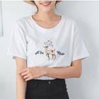 Short-sleeve Deer Embroidered T-shirt