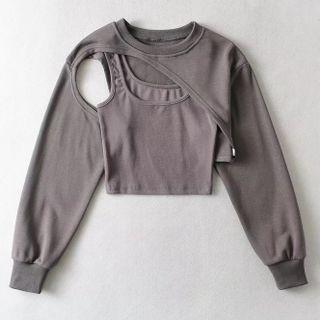 Set: Irregular Cropped Sweatshirt + Tank Top