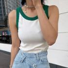 Contrast Trim Knit Tank Top White - One Size