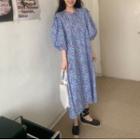 Puff Sleeve Floral Print Dress As Shown In Figure - One Size