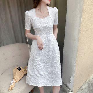 Short-sleeve Embossed A-line Dress