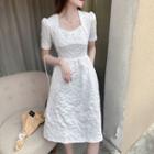 Short-sleeve Embossed A-line Dress