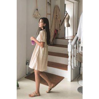 V-neck Textured A-line Shirtdress