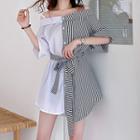 Cold-shoulder Short-sleeve Striped Mini Shirtdress As Shown In Figure - One Size