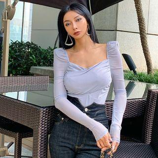 Puff-sleeve Shirred T-shirt