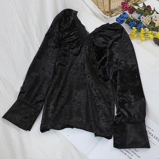 Plain Lace V-neck Shirt Black - One Size