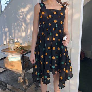 Dotted Sleeveless Midi Dress As Shown In Figure - One Size