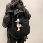 Oxford Cloth Plain Backpack With Seagull Charm - Black - One Size