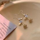 Rose Faux Pearl Alloy Dangle Earring 1 Pair - Gold - One Size