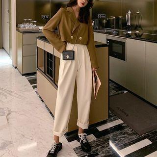Set: Cropped Double-breasted Blazer + Harem Pants