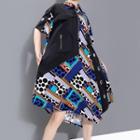 Patterned Short-sleeve Shirt Dress As Shown In Figure - One Size