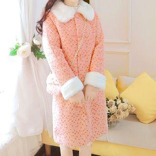 Long-sleeve Color Block Panel Faux Furry Long Coat