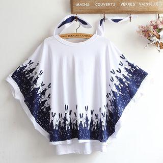 Rabbit Ear Short-sleeve Hooded Cape Top