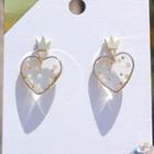 Crown Faux Pearl Heart Earring As Shown In Figure - One Size