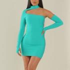 Mock Turtleneck Cutout Long-sleeve Mini Dress
