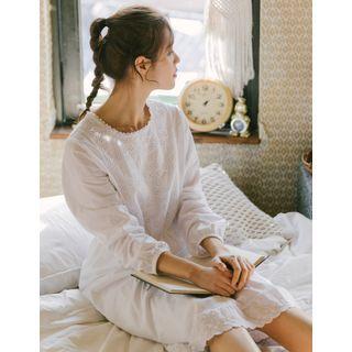 Eyelet-lace Long Dress White - One Size