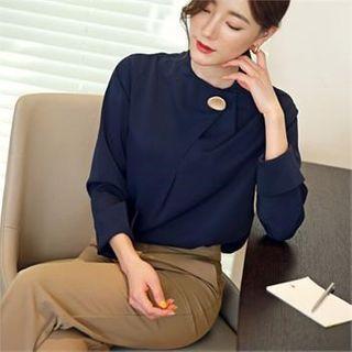 Metal-button Pleated Blouse