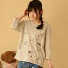 3/4-sleeve Embroidered T-shirt