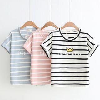 Short-sleeve Lettering Crown Print T-shirt