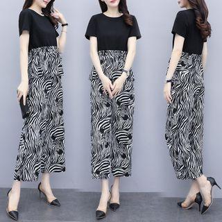 Set: Short-sleeve T-shirt + Patterned Wide Leg Pants