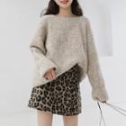 Oversize Sweater / Leopard Print Mini A-line Skirt