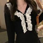 Eyelet Ruffled Cable Knit Cropped Cardigan