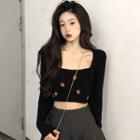 Strawberry Embroidered Cropped Camisole Top / Long-sleeve Cardigan
