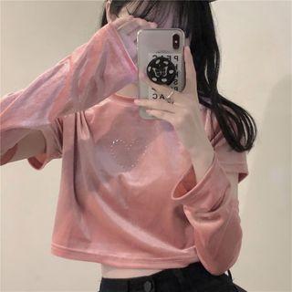 Short-sleeve Heat Print Cropped T-shirt