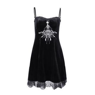 Spaghetti Strap Embroidered Lace Trim Mini A-line Dress