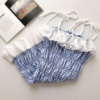 Spaghetti Strap Plaid Dress Blue - One Size